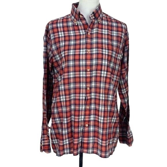 Arrow Sport Men's Red‎ Blue Plaid Button Down Long Sleeve Shirt Size Medium - Picture 1 of 9